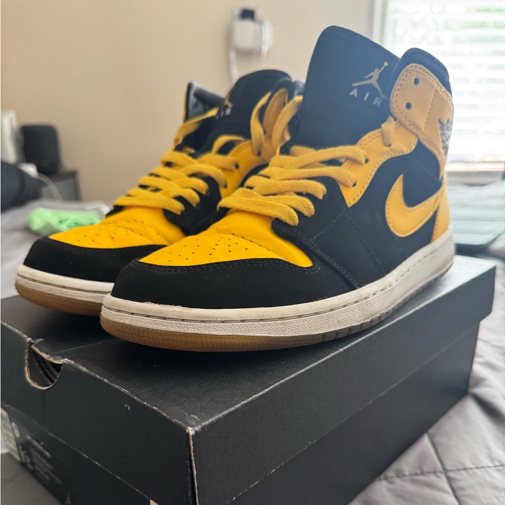 Black and Yellow Mid-Top Sneakers